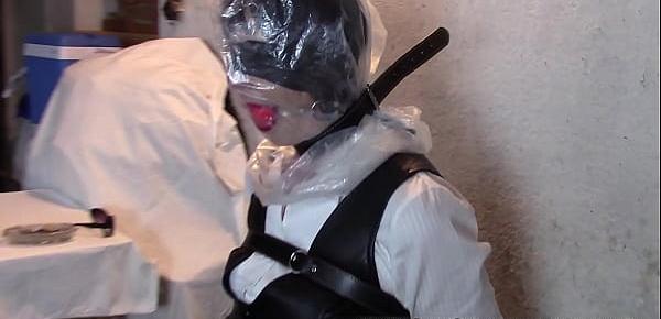  Tied Mistress suffers with a plastic bag on her head